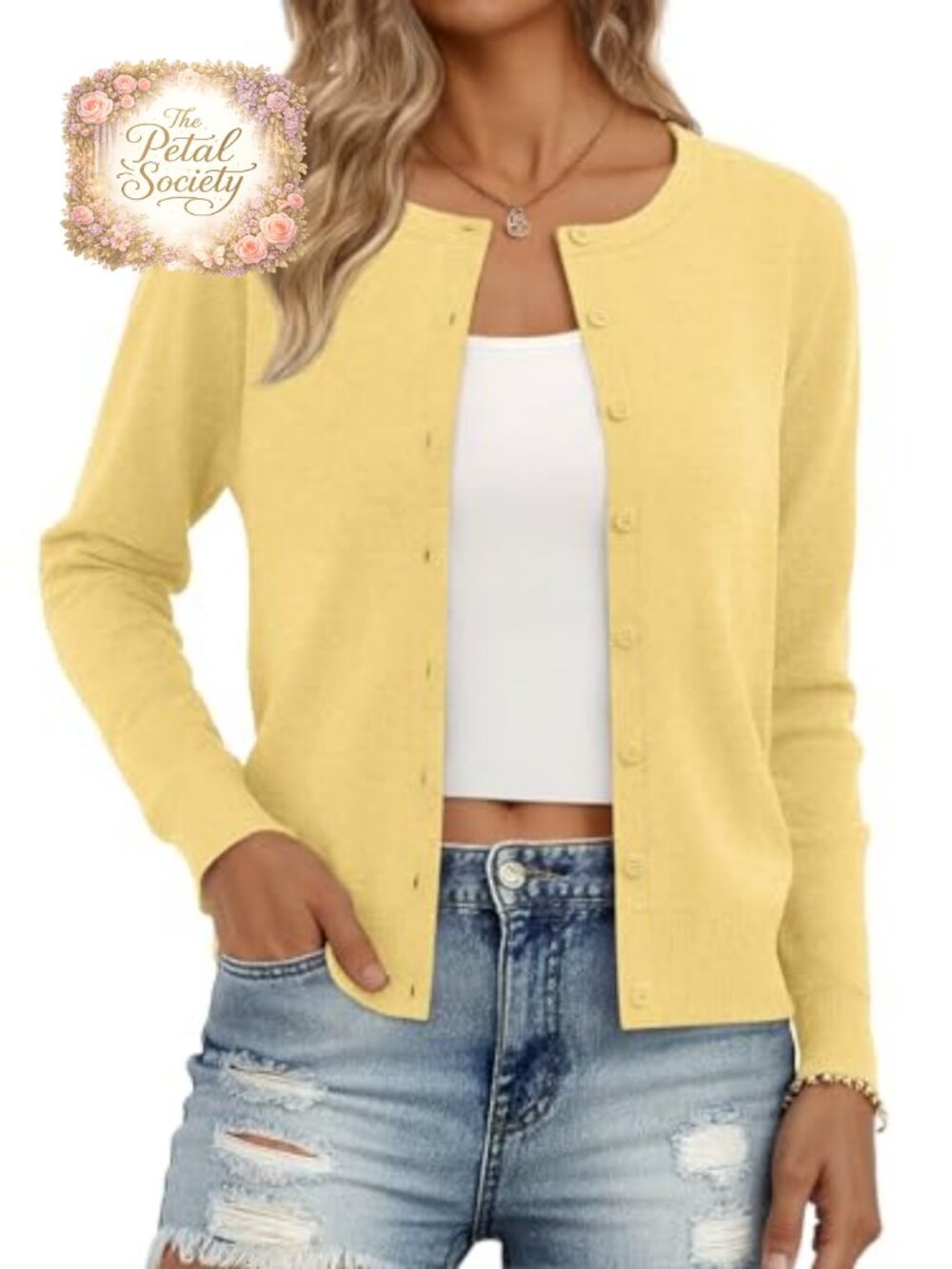 Women's Lightweight Knit Cardigan Button Long Sleeve Crew Neck Sweater